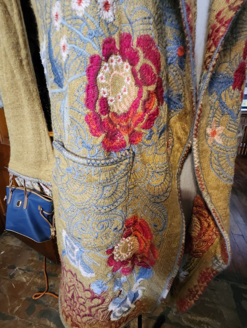 Johnny Was Embroidered Floral Beige Hooded Open Cardigan - Picture 9 of 9